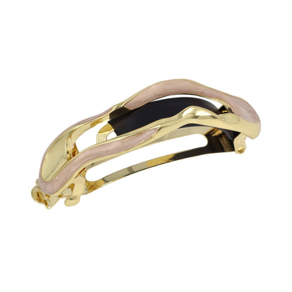 バレッタ ニッケルフリー メタル オーバル ウェーブ マーブル すべり止め付き サイズレスバレッタ