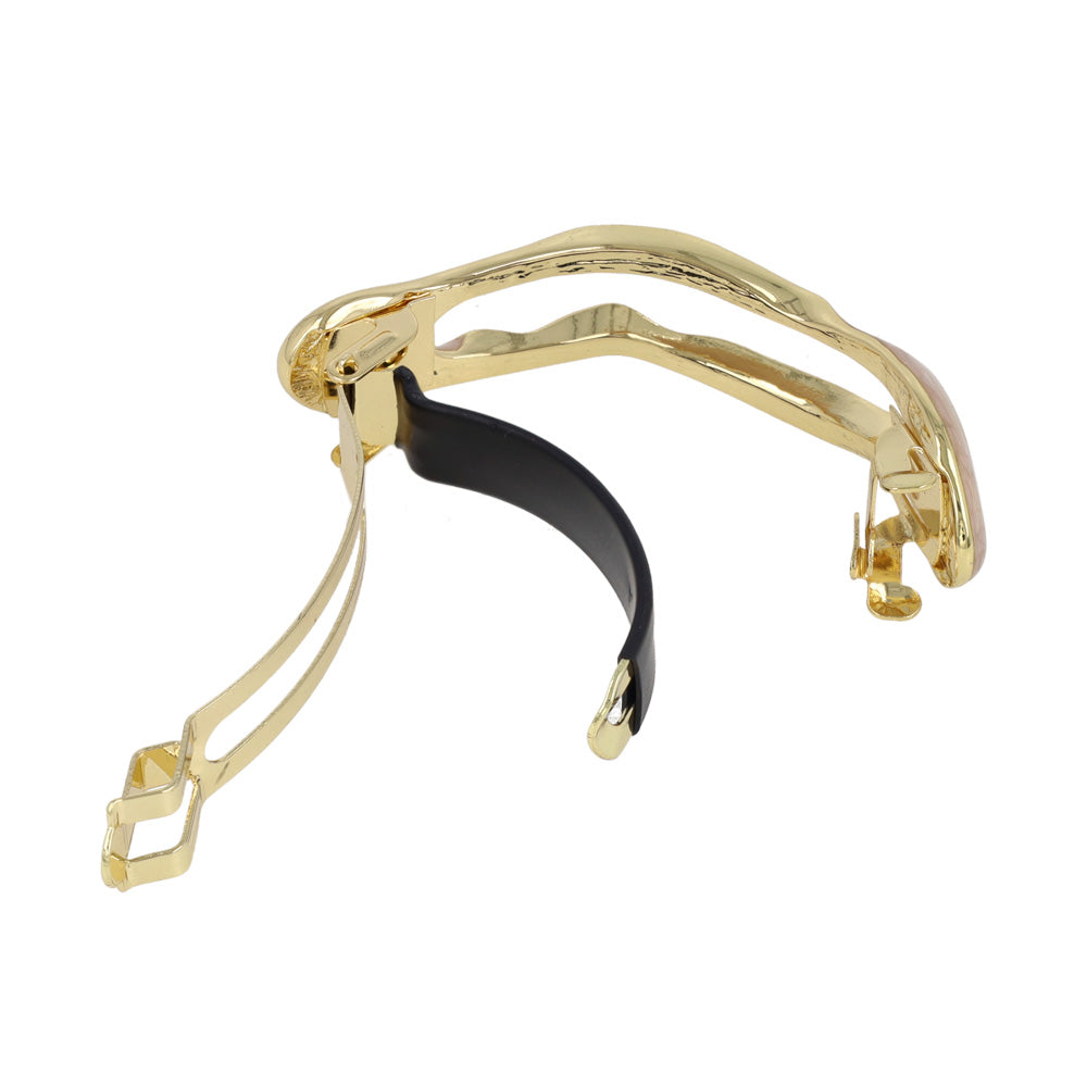 バレッタ ニッケルフリー メタル オーバル ウェーブ マーブル すべり止め付き サイズレスバレッタ