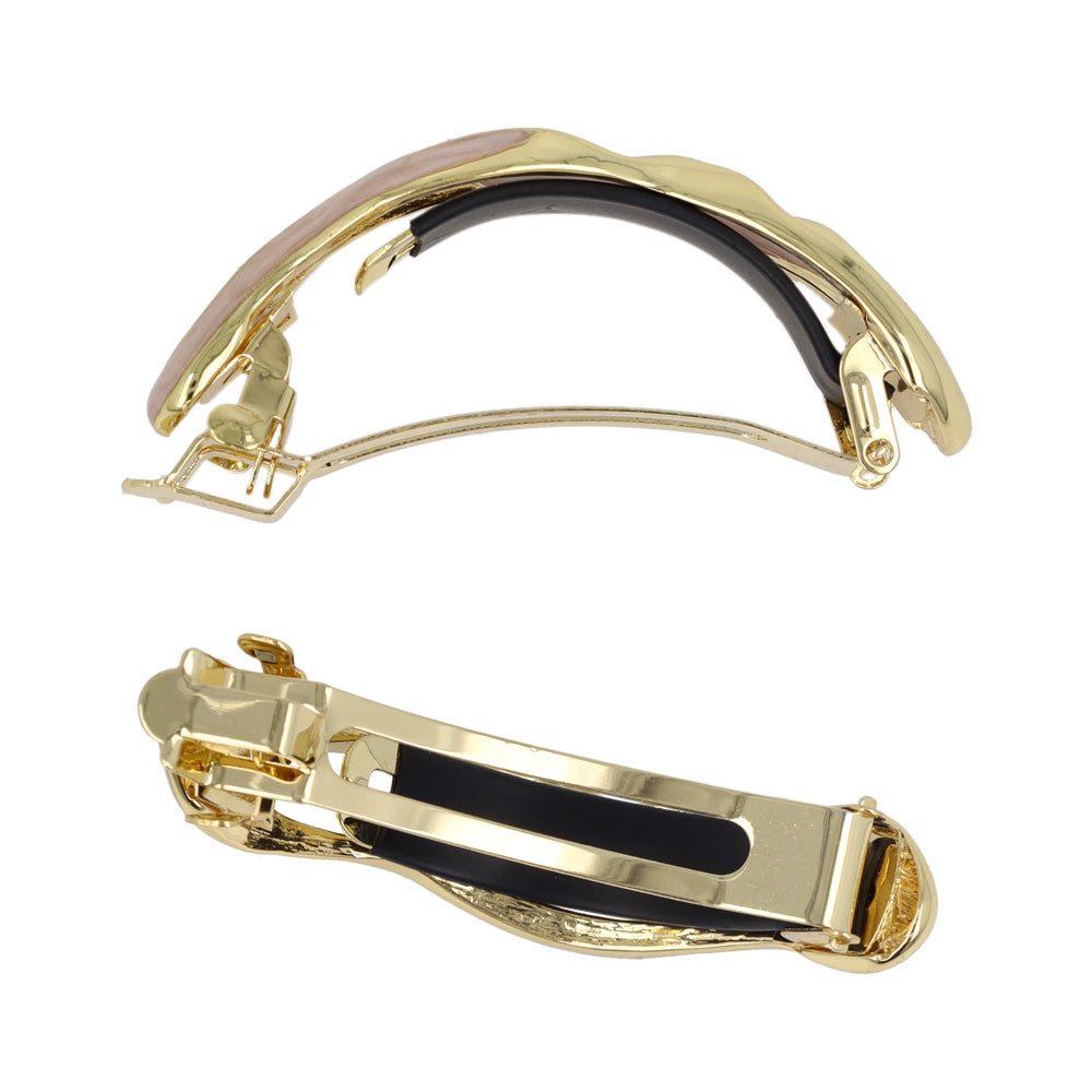 バレッタ ニッケルフリー メタル オーバル ウェーブ マーブル すべり止め付き サイズレスバレッタ