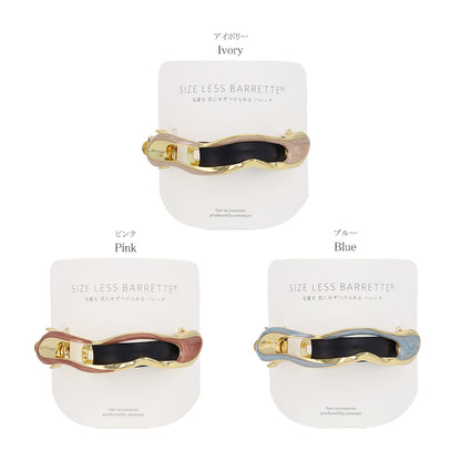 バレッタ ニッケルフリー メタル オーバル ウェーブ マーブル すべり止め付き サイズレスバレッタ