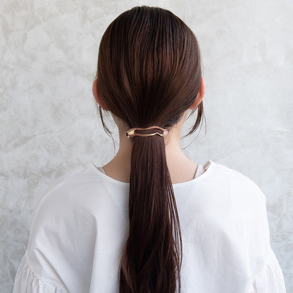 バレッタ ニッケルフリー メタル オーバル ウェーブ マーブル すべり止め付き サイズレスバレッタ