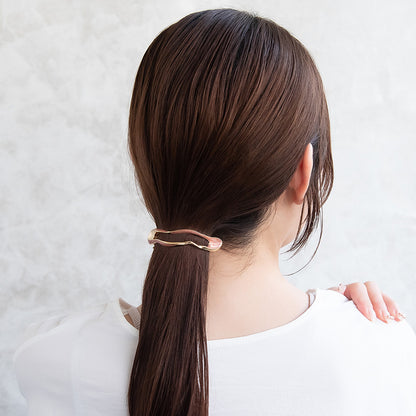 バレッタ ニッケルフリー メタル オーバル ウェーブ マーブル すべり止め付き サイズレスバレッタ