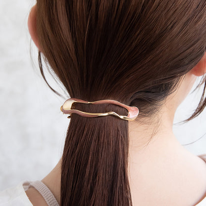 バレッタ ニッケルフリー メタル オーバル ウェーブ マーブル すべり止め付き サイズレスバレッタ