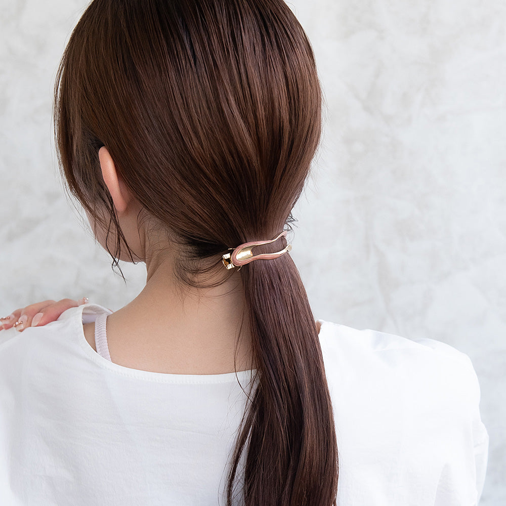 バレッタ ニッケルフリー メタル オーバル ウェーブ マーブル すべり止め付き サイズレスバレッタ