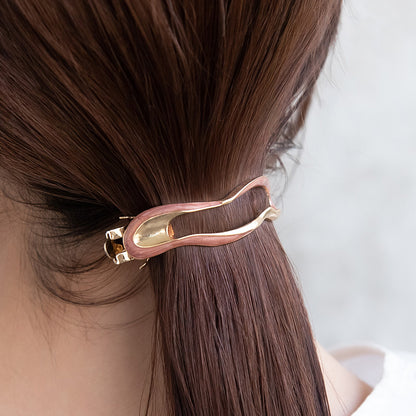 バレッタ ニッケルフリー メタル オーバル ウェーブ マーブル すべり止め付き サイズレスバレッタ