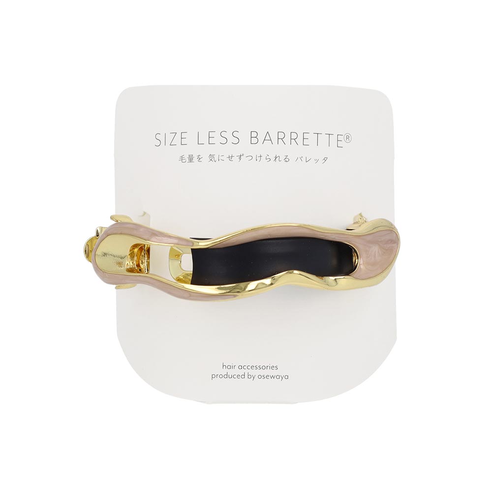 バレッタ ニッケルフリー メタル オーバル ウェーブ マーブル すべり止め付き サイズレスバレッタ