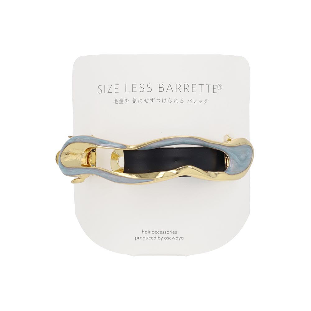 バレッタ ニッケルフリー メタル オーバル ウェーブ マーブル すべり止め付き サイズレスバレッタ