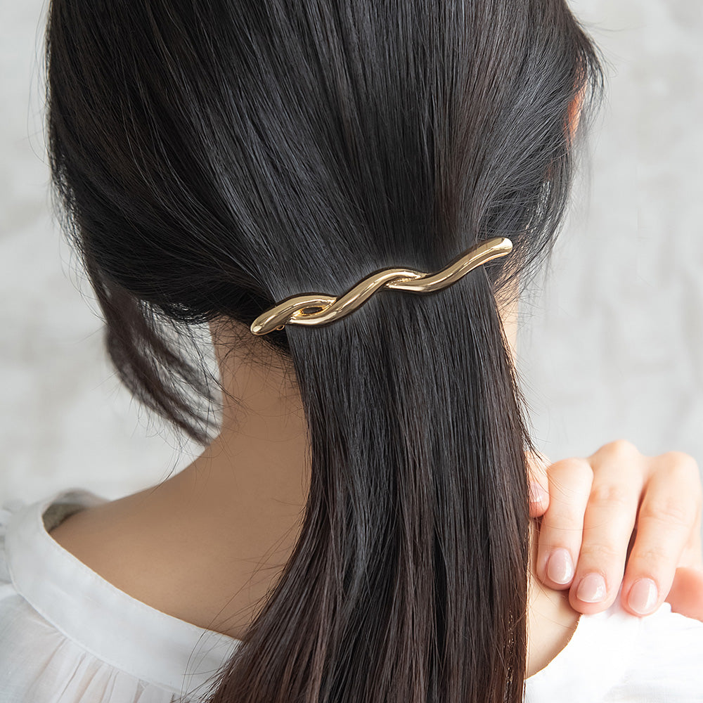 バレッタ ニッケルフリー メタル ツイスト ライン すべり止め付き