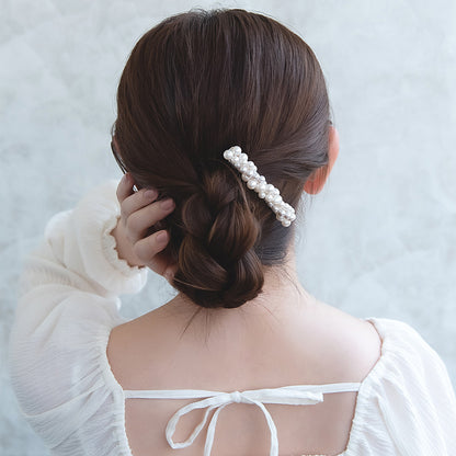 Classy バレッタ ツイスト ライン パール ミックスカラー すべり止め付き