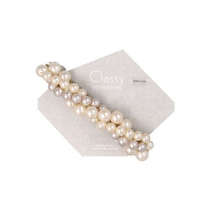 Classy バレッタ ツイスト ライン パール ミックスカラー すべり止め付き
