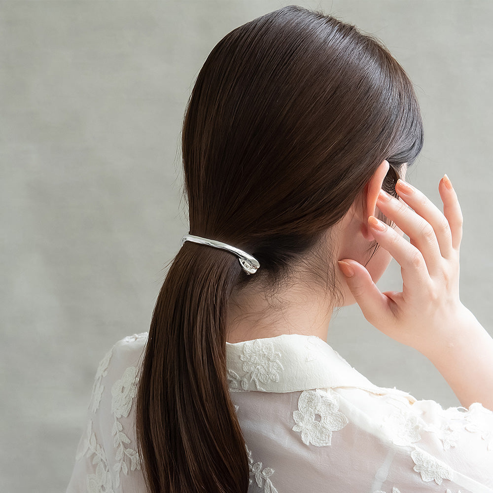 バレッタ ニッケルフリー メタル ウエーブ ライン サイズレスバレッタ