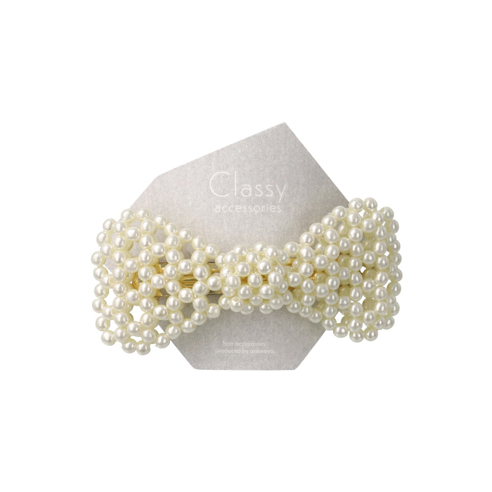Classy バレッタ 立体 リボン パール 薄型バレッタ