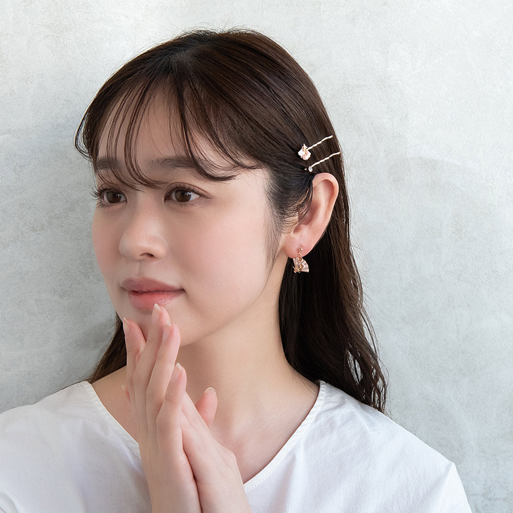 ヘアピン ニッケルフリー メタル 扇子 桜 花 水引 ストーン 2本セット アメピン