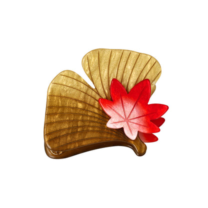 ヘアクリップ 銀杏 紅葉 マーブル カラー バンスクリップ