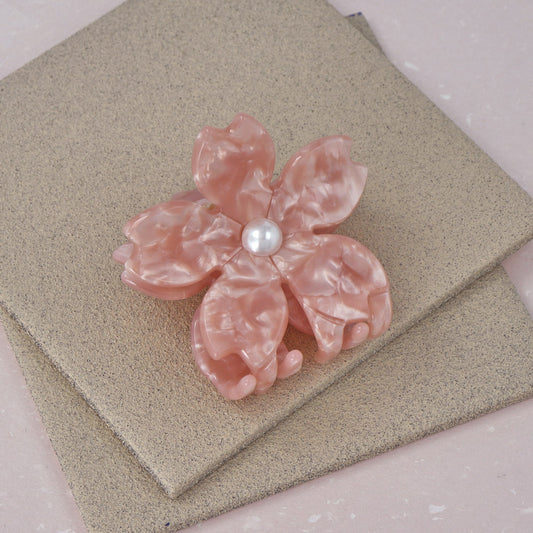 ヘアクリップ 桜 花 フラワー パール マーブル カラー 50mm バンスクリップ