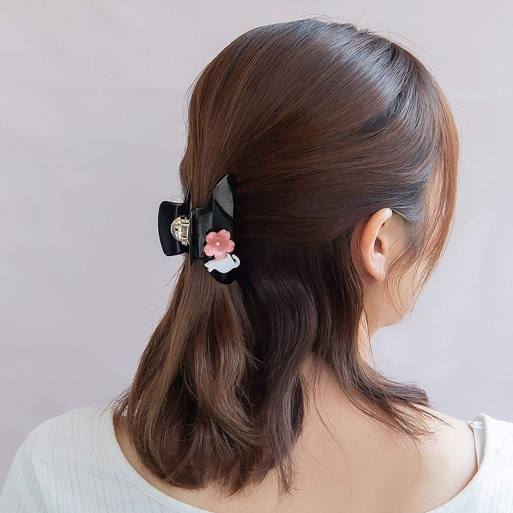 ヘアクリップ 桜 猫 バンスクリップ