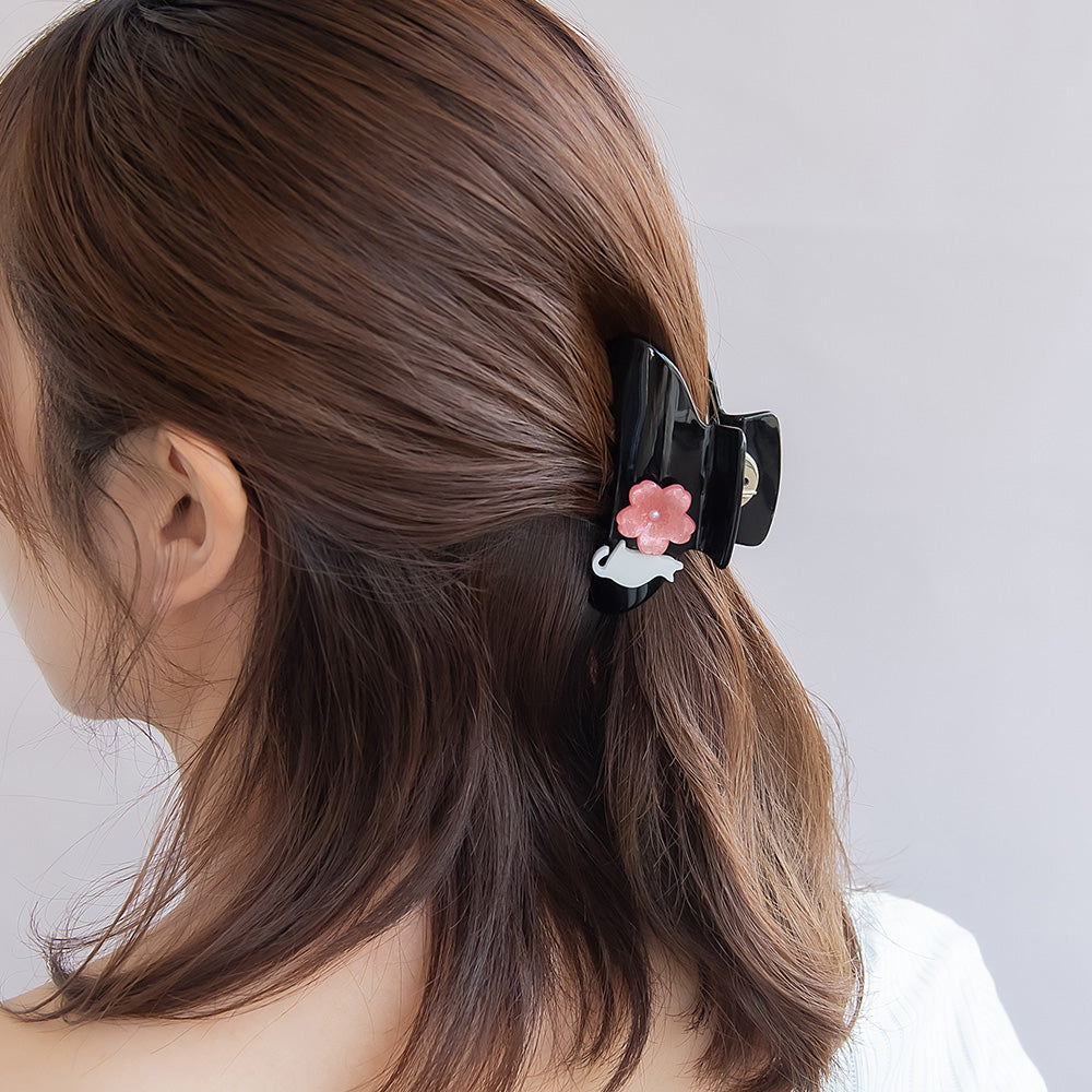 ヘアクリップ 桜 猫 バンスクリップ