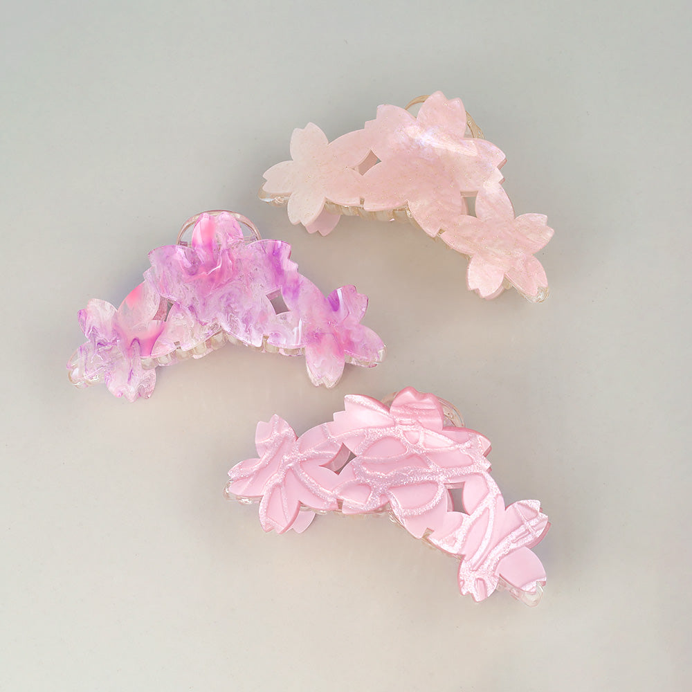 ヘアクリップ 桜 3輪 マーブル カラー バンスクリップ
