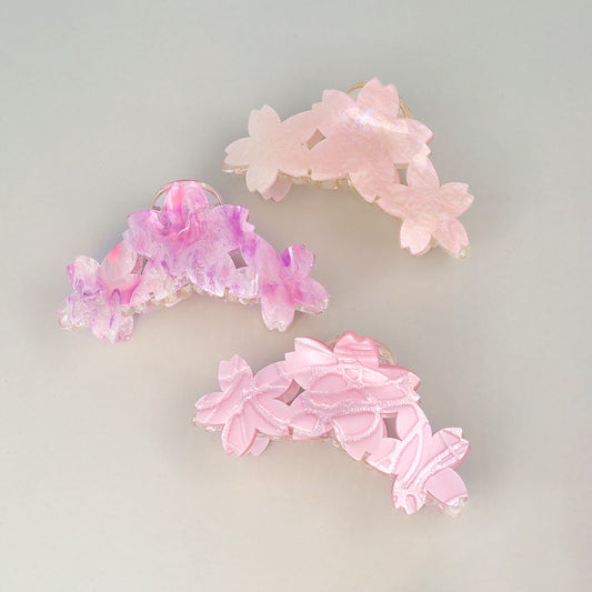 ヘアクリップ 桜 3輪 マーブル カラー バンスクリップ