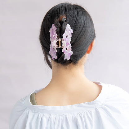 ヘアクリップ 桜 3輪 マーブル カラー バンスクリップ