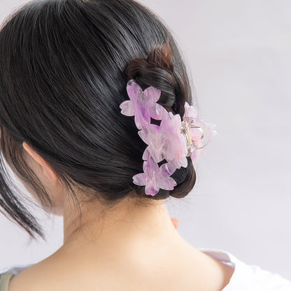ヘアクリップ 桜 3輪 マーブル カラー バンスクリップ