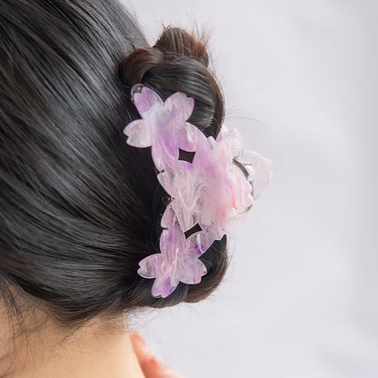 ヘアクリップ 桜 3輪 マーブル カラー バンスクリップ