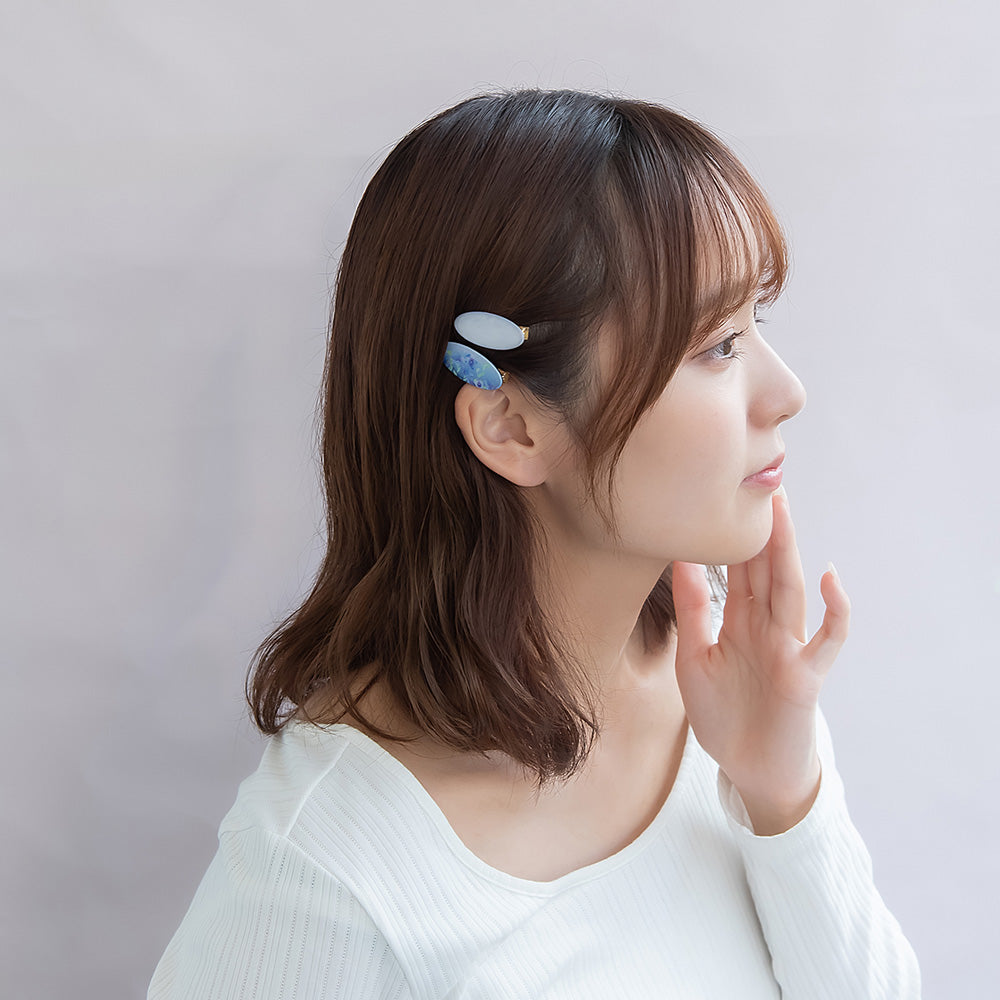 ヘアクリップ ミニ 桜 藤の花 紅葉 桔梗 マーブル オーバル 2個セット サイドクリップ