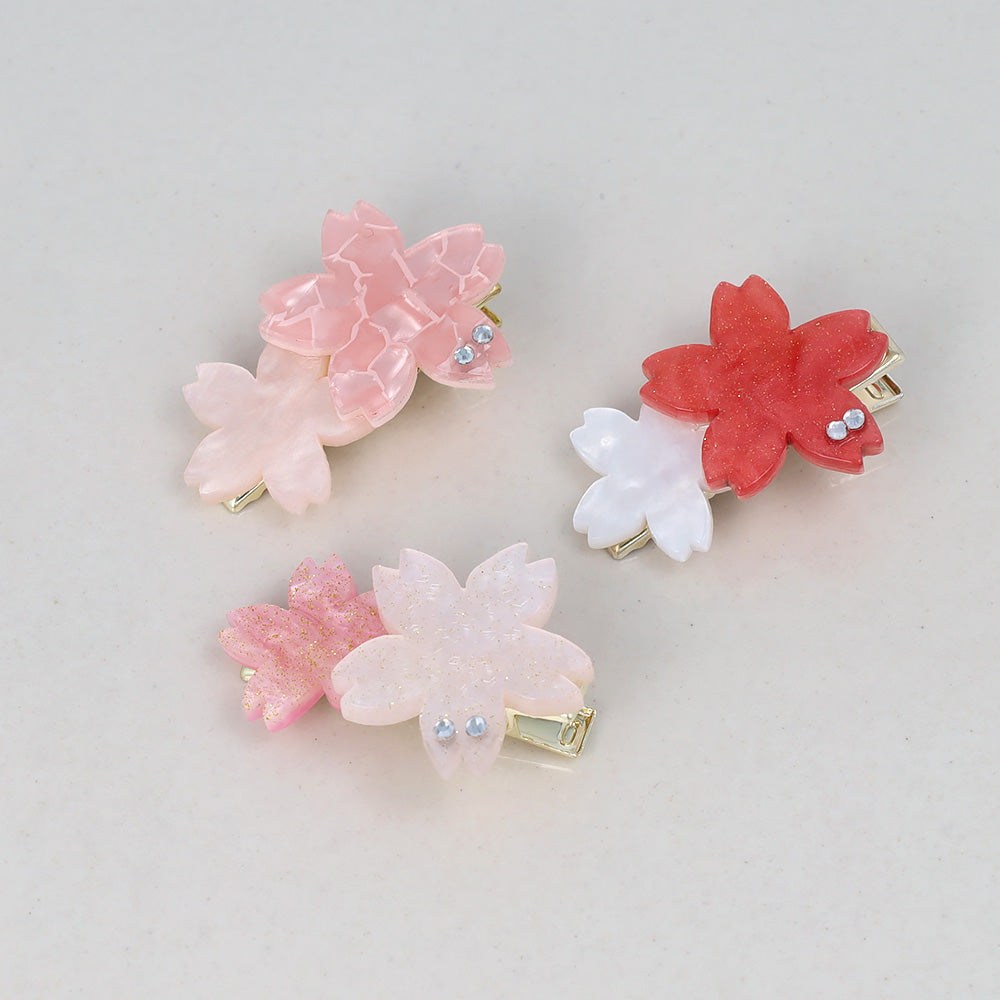 ヘアクリップ 桜 マーブル バイカラー サイドクリップ