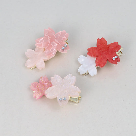 ヘアクリップ 桜 マーブル バイカラー サイドクリップ