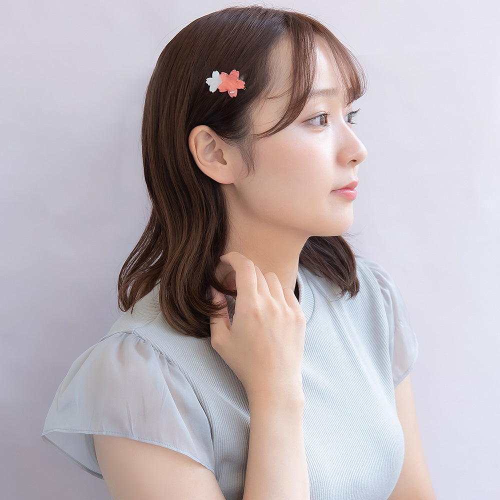 ヘアクリップ 桜 マーブル バイカラー サイドクリップ