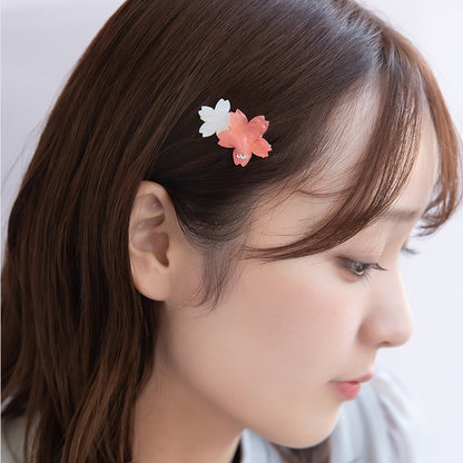 ヘアクリップ 桜 マーブル バイカラー サイドクリップ