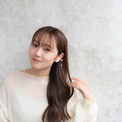 イヤーカフ 桜 花びら ワイヤーメタル ミニ ストーン チェーン 下がり イヤリング 【左耳用】