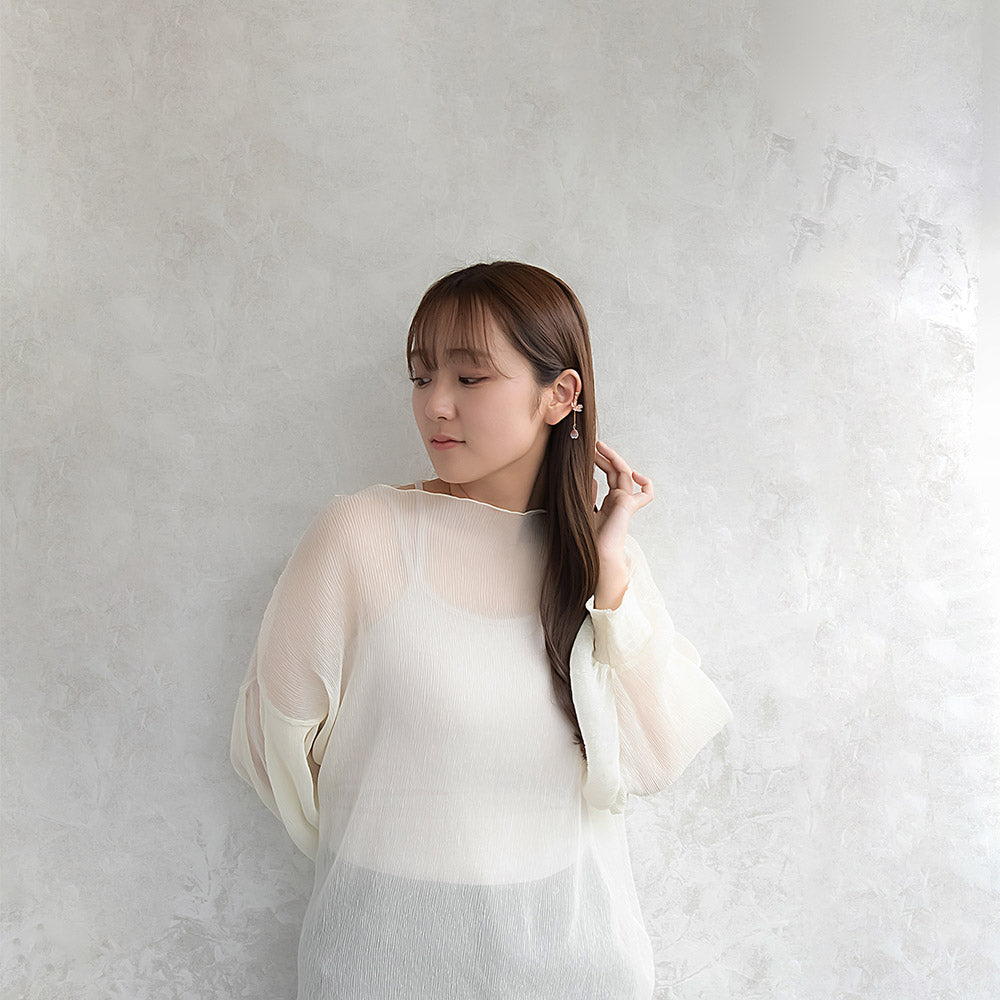 イヤーカフ 桜 花びら ワイヤーメタル ミニ ストーン チェーン 下がり イヤリング 【左耳用】