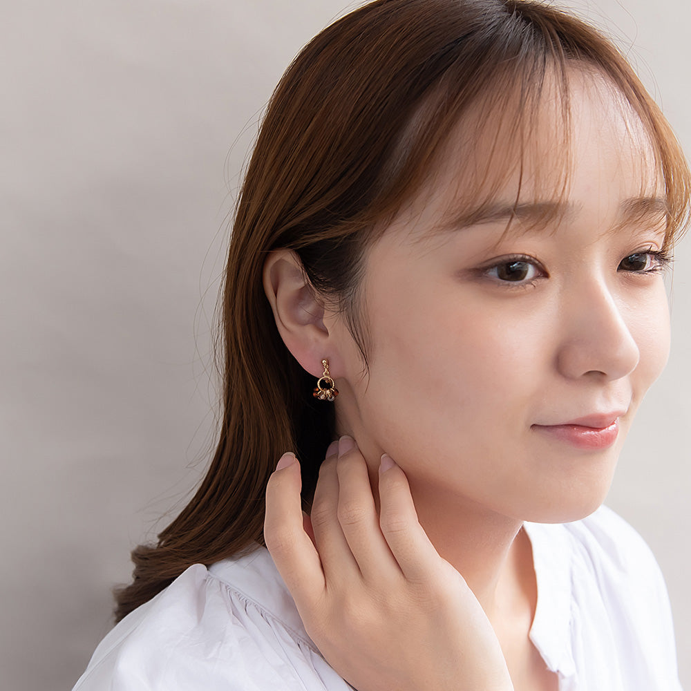 イヤリング メタル リング クリア カラー ビーズ ネジバネ式イヤリング