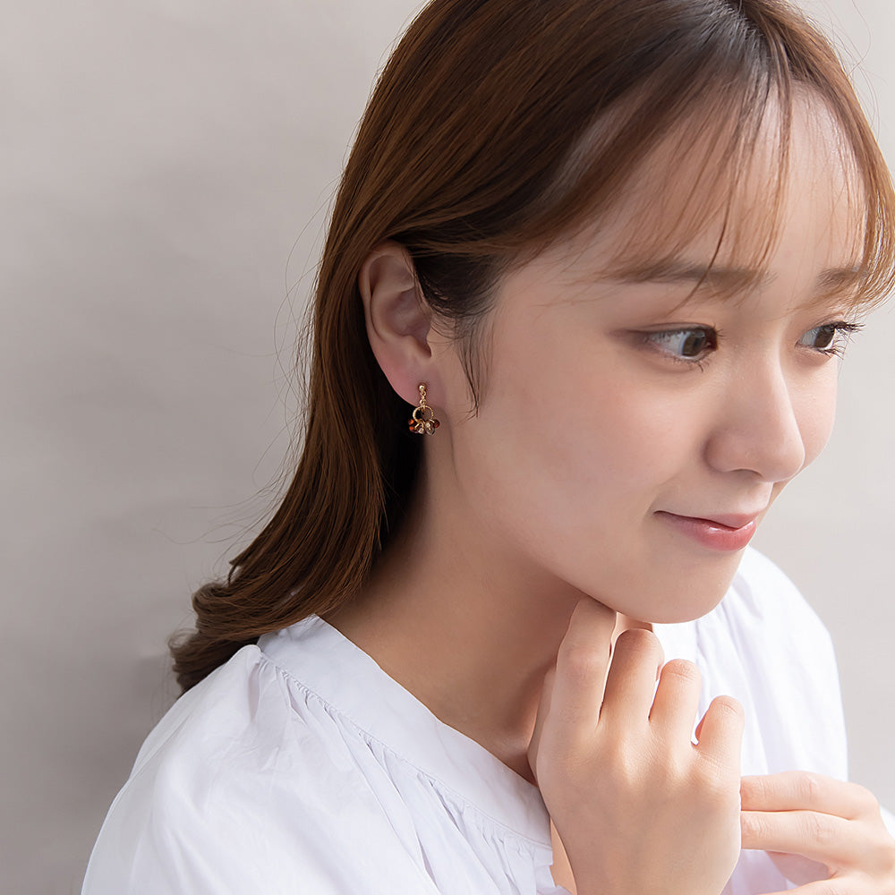 イヤリング メタル リング クリア カラー ビーズ ネジバネ式イヤリング