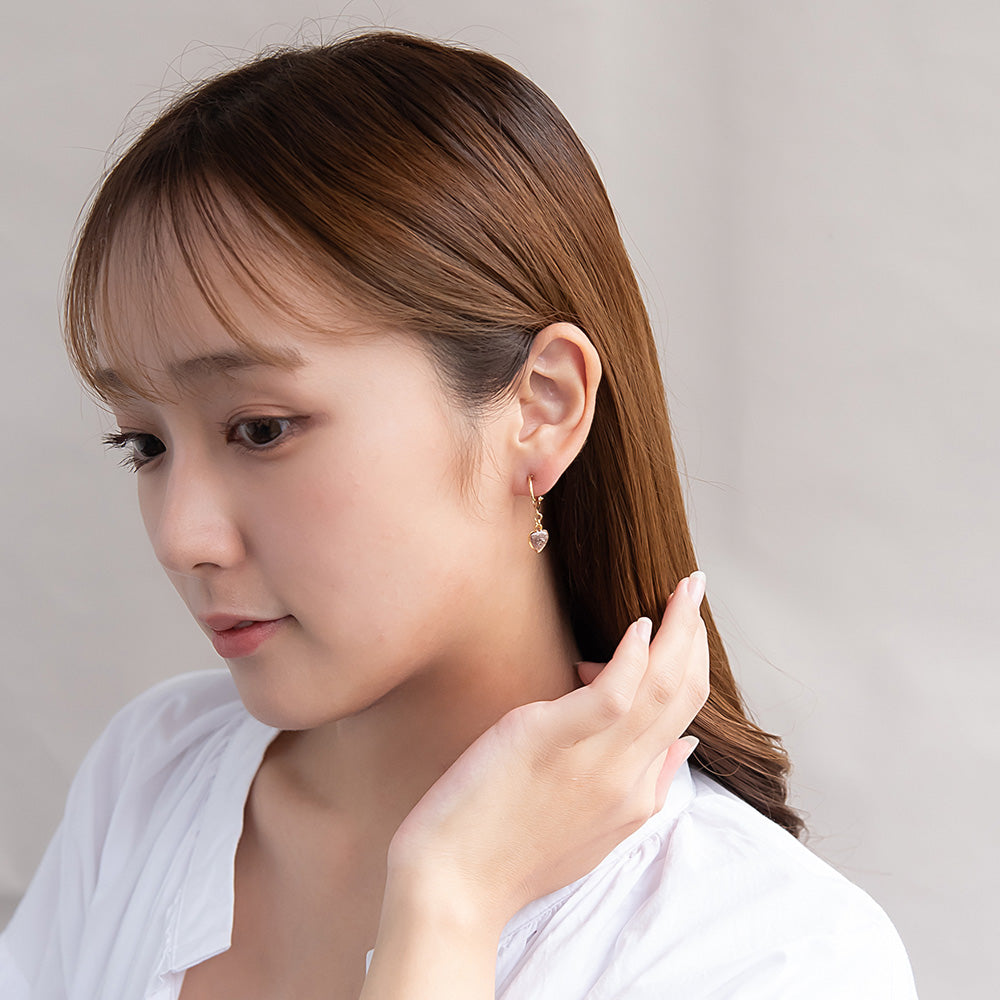 イヤリング メタル ミニ ハート マーブル カラー ラメ フープ風 ネジバネ式イヤリング