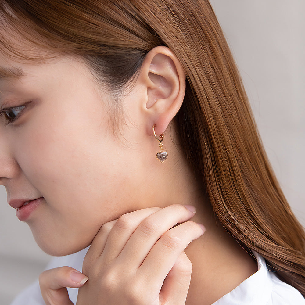 イヤリング メタル ミニ ハート マーブル カラー ラメ フープ風 ネジバネ式イヤリング