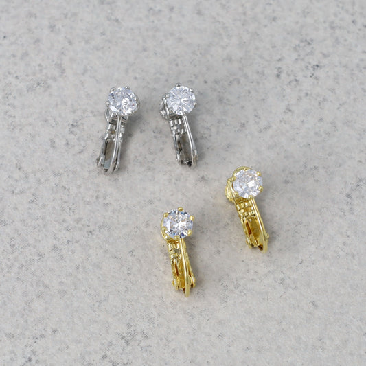 イヤリング ニッケルフリー メタル キュービックジルコニア 1粒 ストーン 4mm ネジバネ式イヤリング