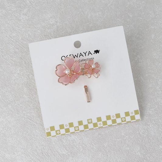 ヘアカフ ニッケルフリー メタル ダブル 桜 花 ワイヤーフラワー パール ヘアポニー ポニーフック