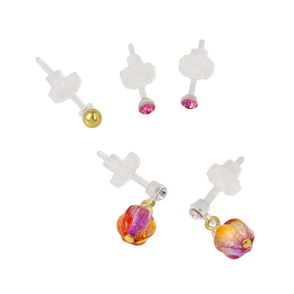 樹脂ピアス グラデーション ガラス玉 ストーン メタル ボール 5個セット スタッドピアス