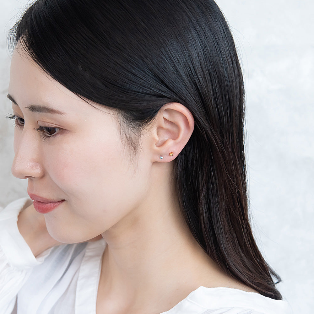 樹脂ピアス グラデーション ガラス玉 ストーン メタル ボール 5個セット スタッドピアス