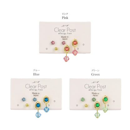 樹脂ピアス カラー ストーン メタル ボール 5個セット スタッドピアス