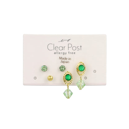 樹脂ピアス カラー ストーン メタル ボール 5個セット スタッドピアス