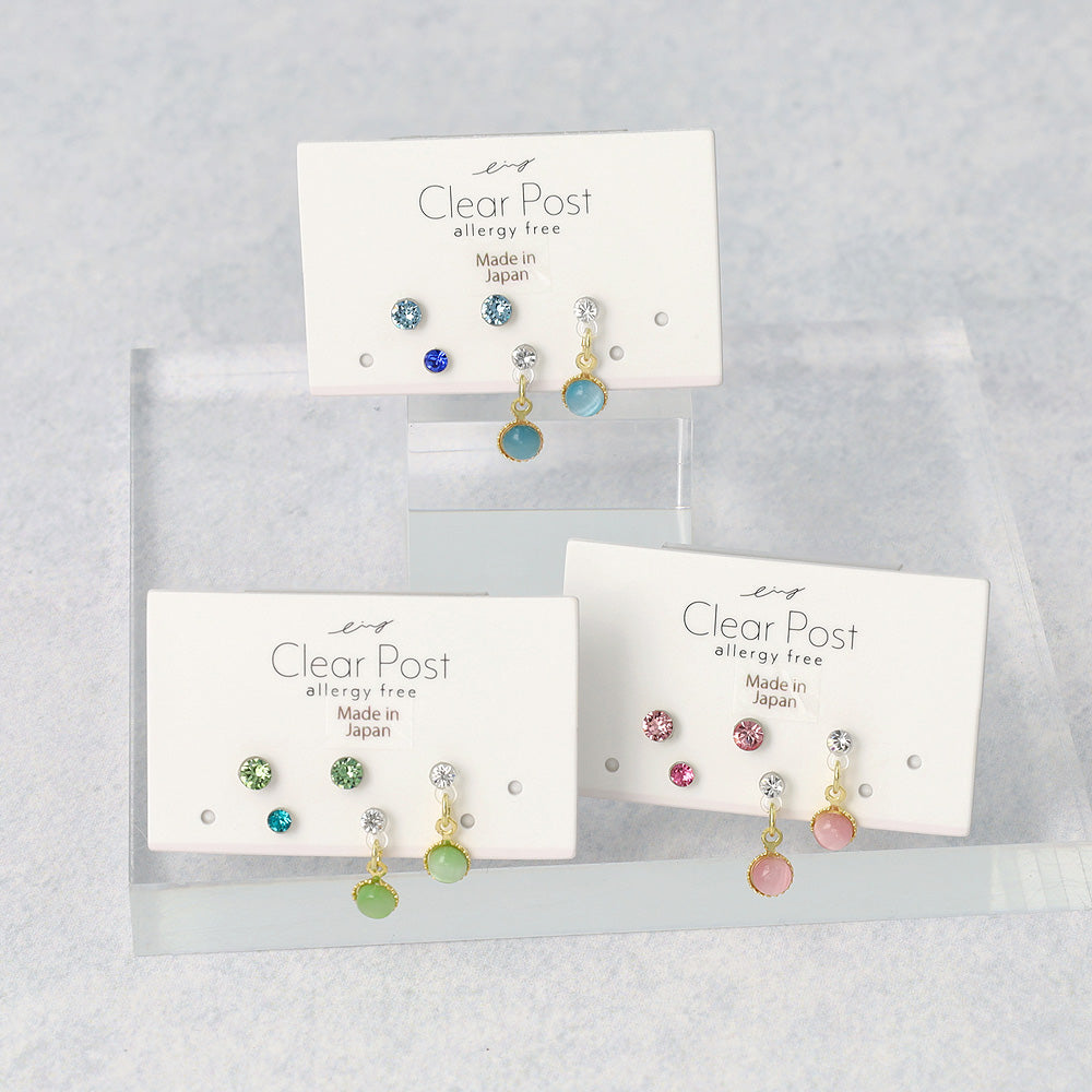 樹脂ピアス 合成キャッツアイ カラー ストーン 5個セット スタッドピアス