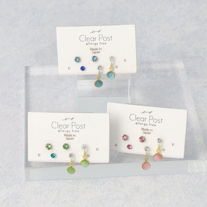 樹脂ピアス 合成キャッツアイ カラー ストーン 5個セット スタッドピアス