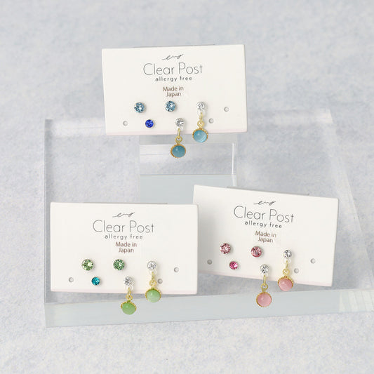 樹脂ピアス 合成キャッツアイ カラー ストーン 5個セット スタッドピアス