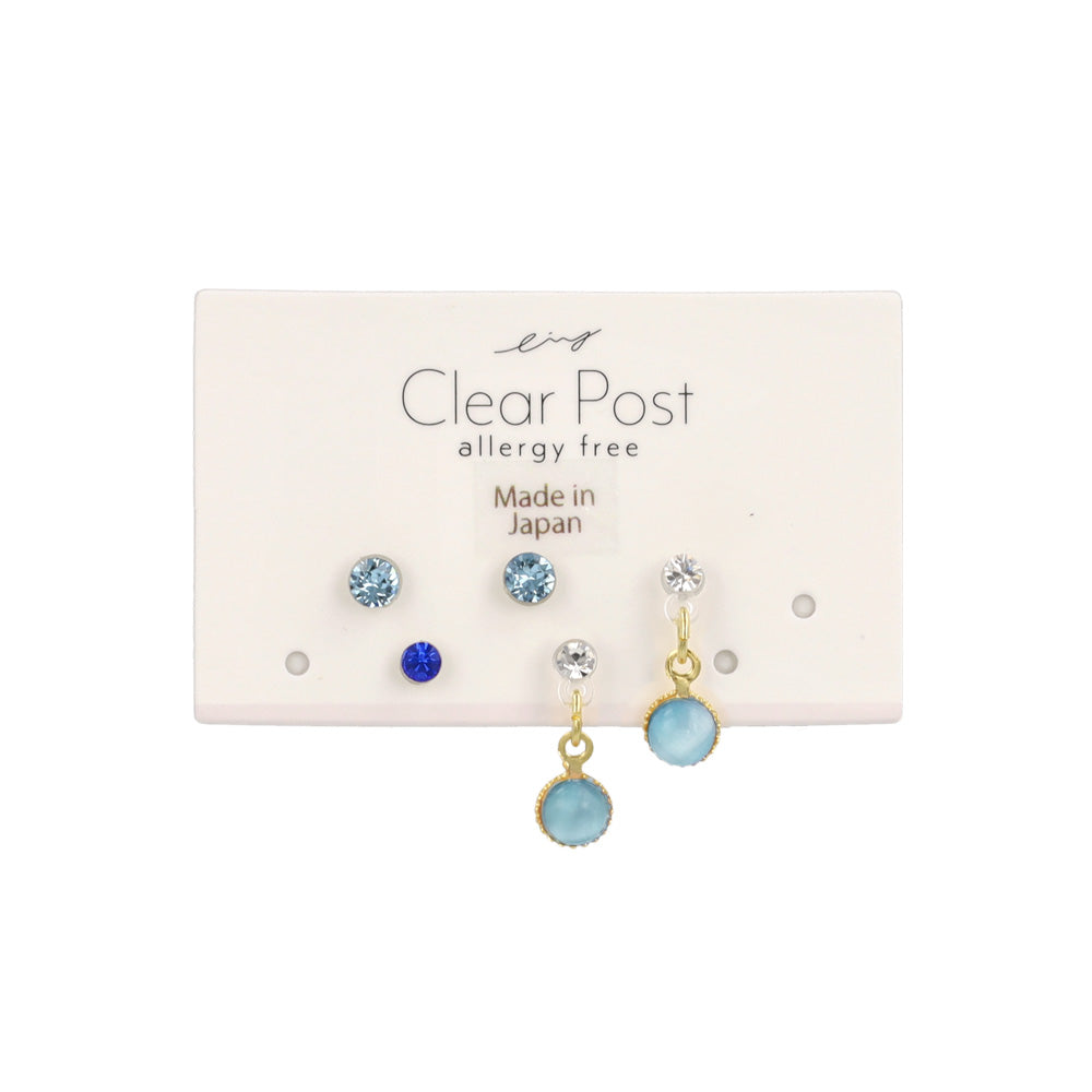 樹脂ピアス 合成キャッツアイ カラー ストーン 5個セット スタッドピアス