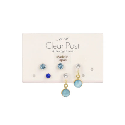 樹脂ピアス 合成キャッツアイ カラー ストーン 5個セット スタッドピアス