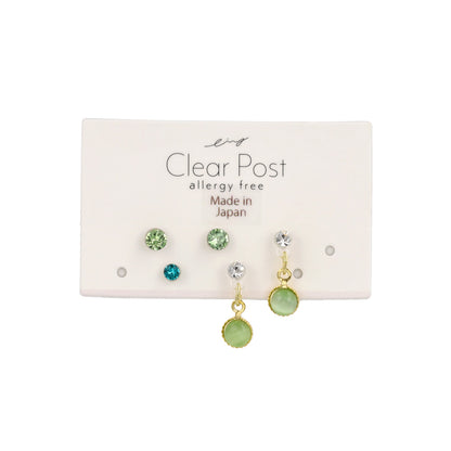 樹脂ピアス 合成キャッツアイ カラー ストーン 5個セット スタッドピアス