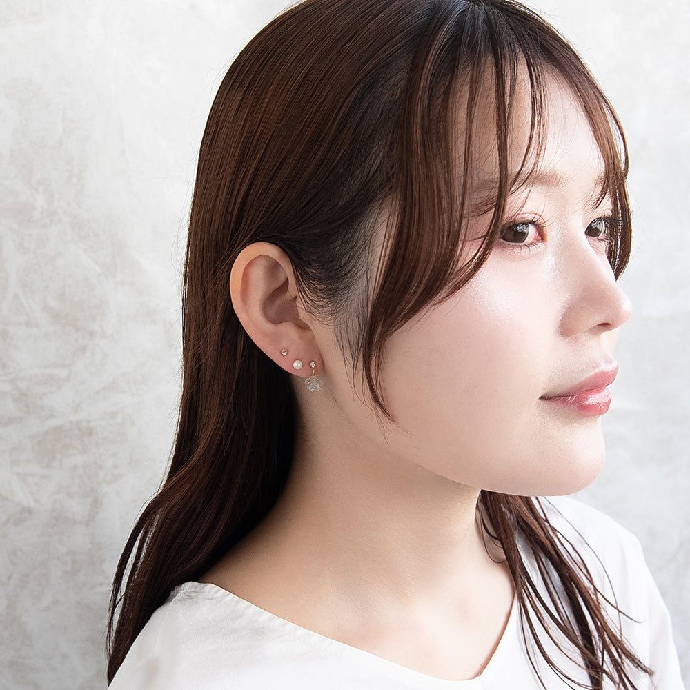 樹脂ピアス ニッケルフリー ローズ ラメ ストーン パール 5個セット スタッドピアス